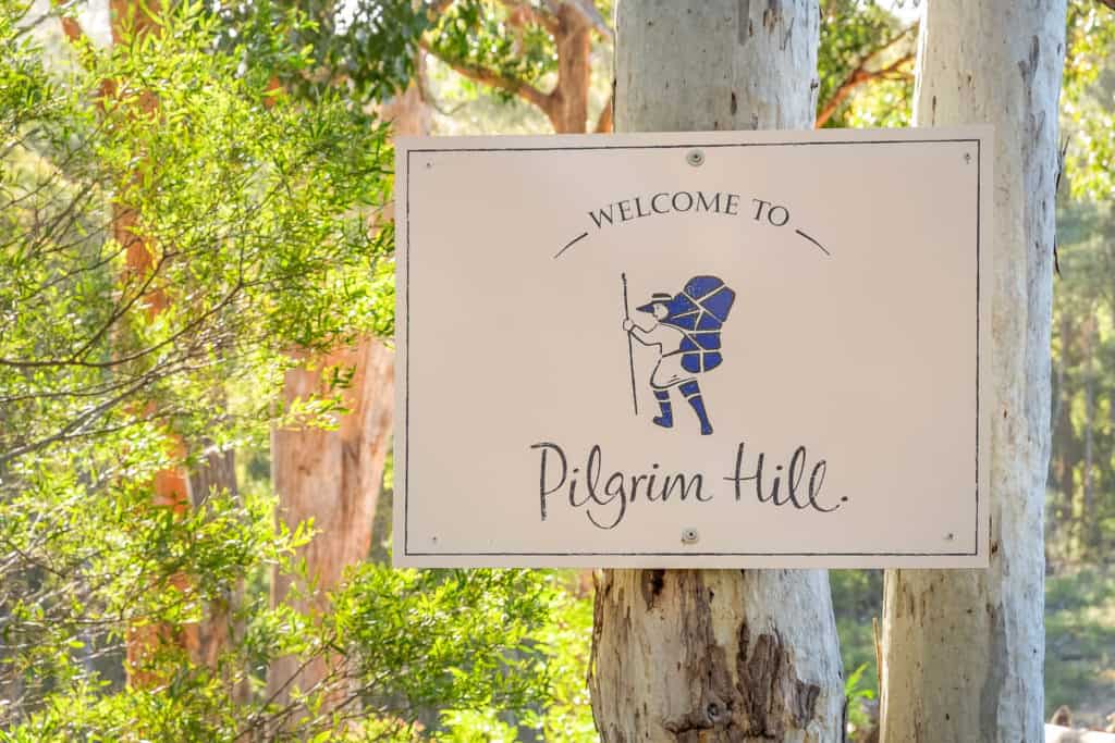 The Pilgrim Hill sign, welcoming you to the property when you first arrive.