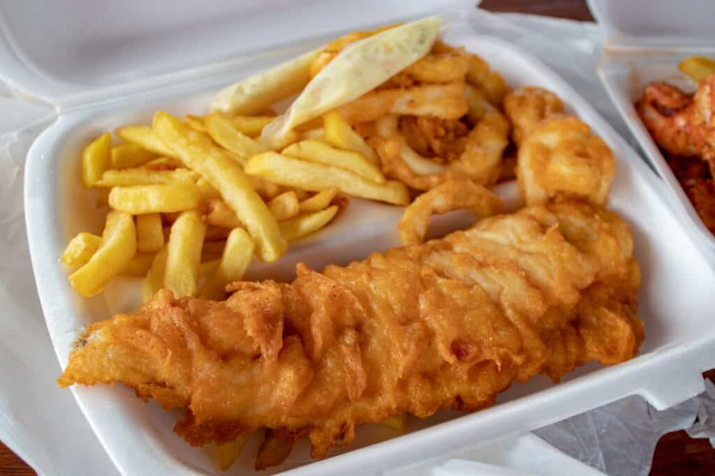 This is what fish and chips look like, a typical Australian food. But this picture is actually from South Africa. Close enough?